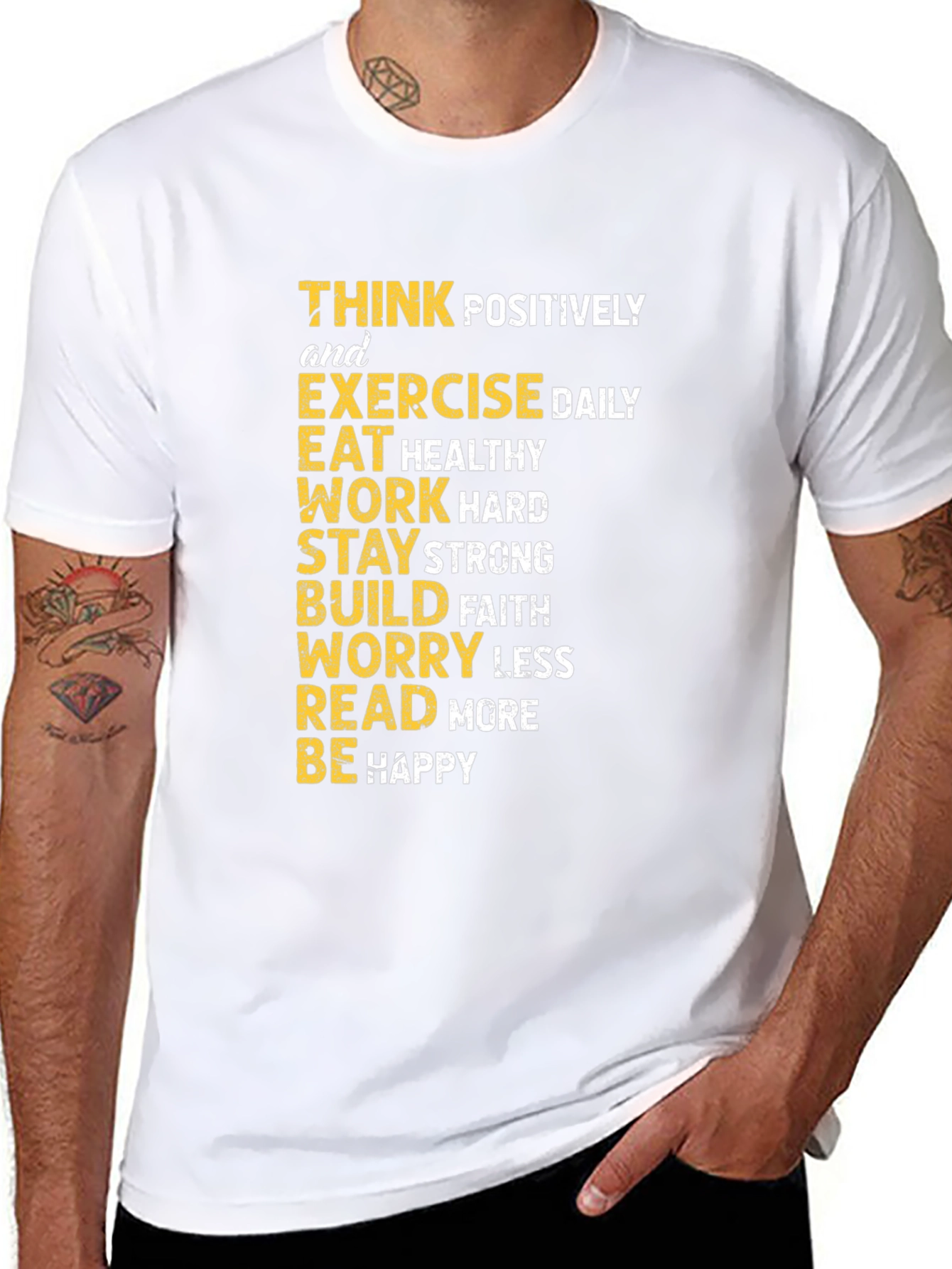 Inspirational Graphic Tee - Think Positively Exercise Daily