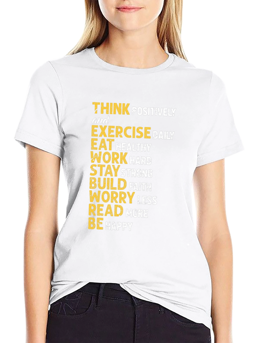 Inspirational Graphic Tee - Think Positively Exercise Daily