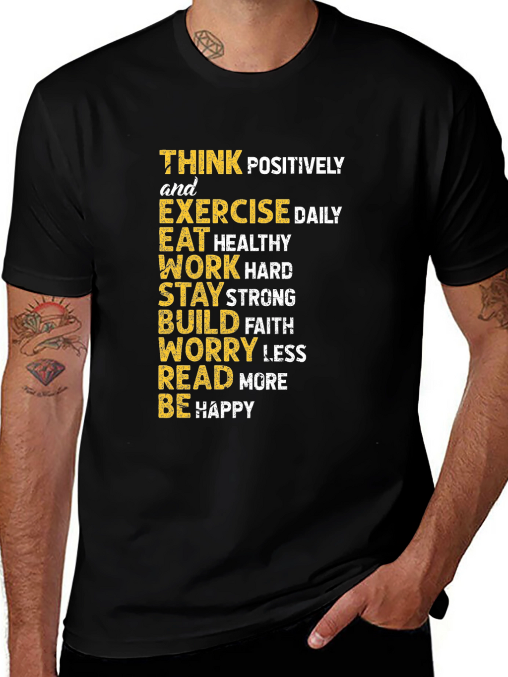 Inspirational Graphic Tee - Think Positively Exercise Daily