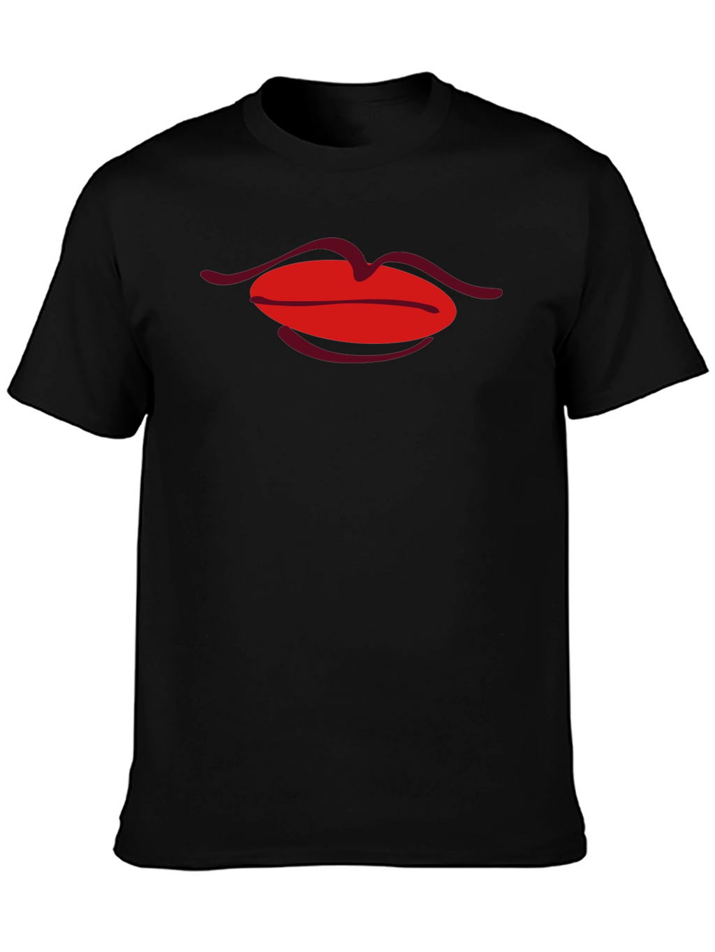 Red Lips Graphic Black T-Shirt