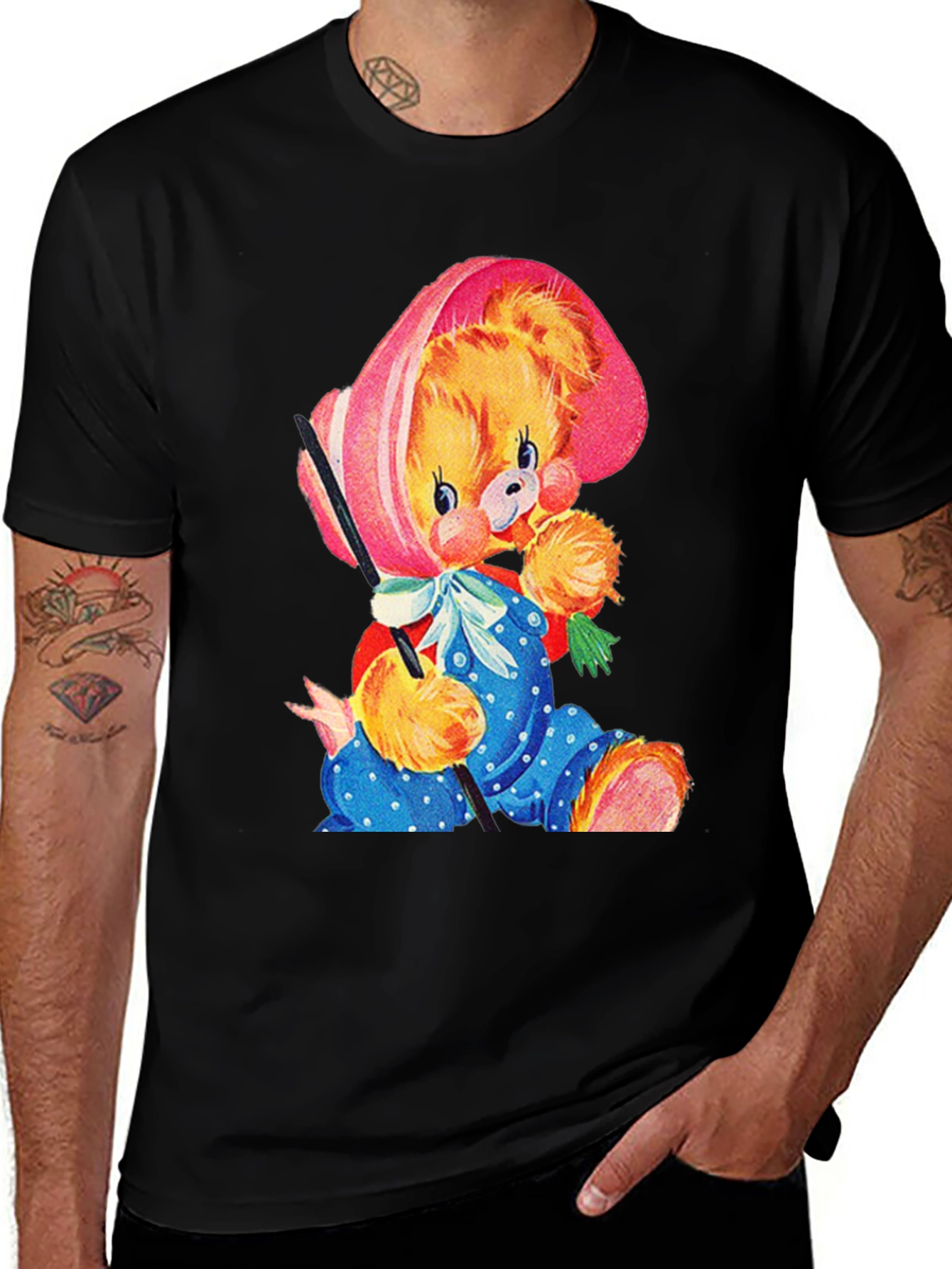 Cute Cartoon Bear Black T-Shirt