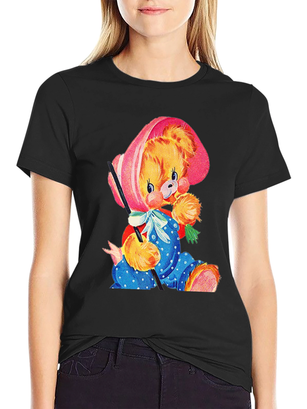 Cute Cartoon Bear Black T-Shirt