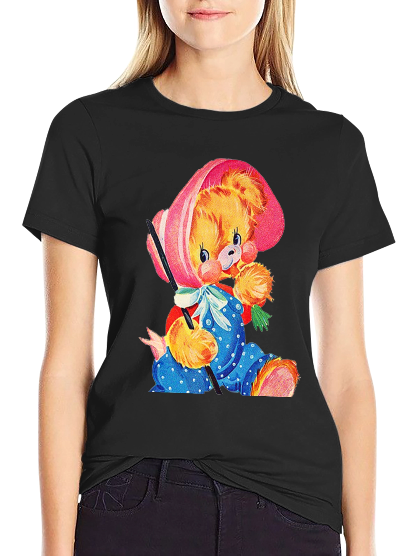 Cute Cartoon Bear Black T-Shirt