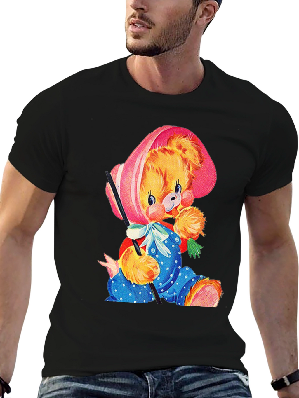 Cute Cartoon Bear Black T-Shirt