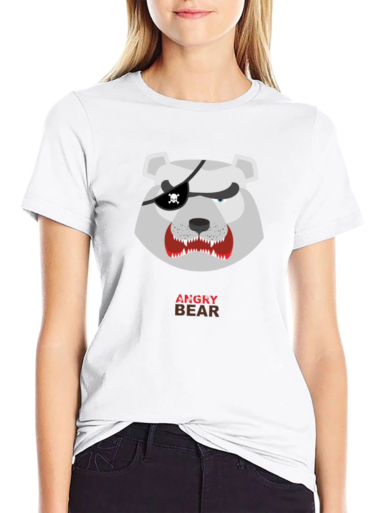 Angry Pirate Bear Graphic Tee - Black Cotton T-Shirt