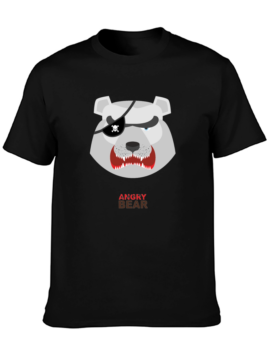 Angry Pirate Bear Graphic Tee - Black Cotton T-Shirt