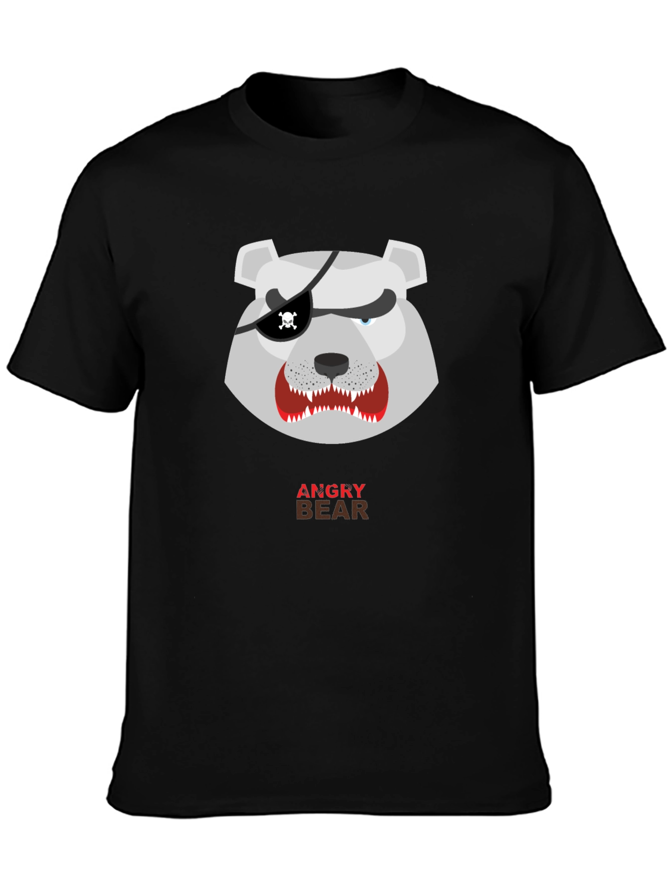 Angry Pirate Bear Graphic Tee - Black Cotton T-Shirt