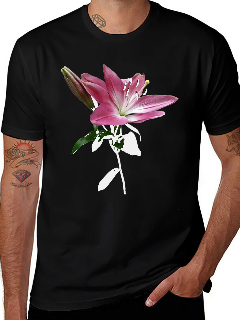 Floral Lily Graphic Tee - Trendy Black T-Shirt