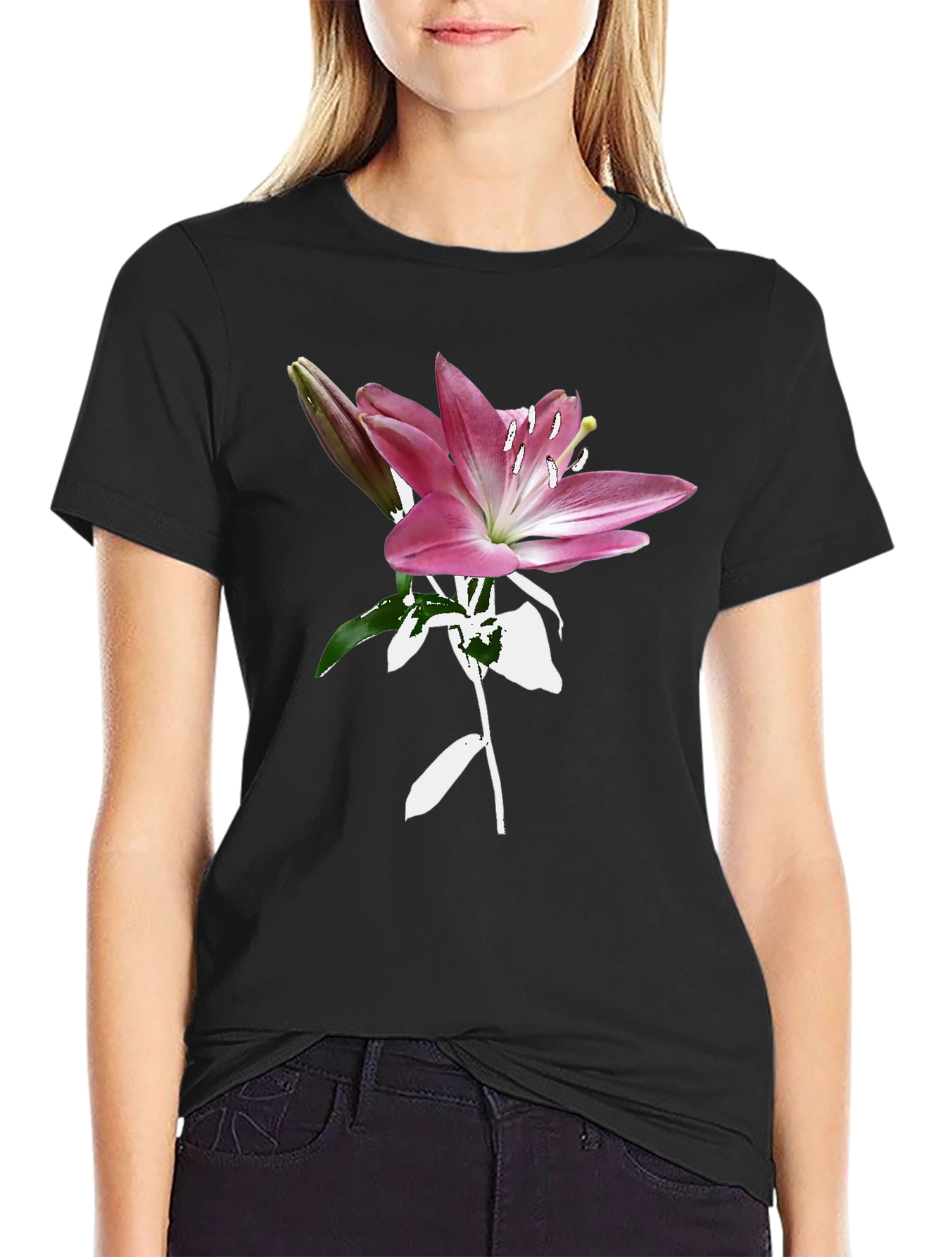 Floral Lily Graphic Tee - Trendy Black T-Shirt