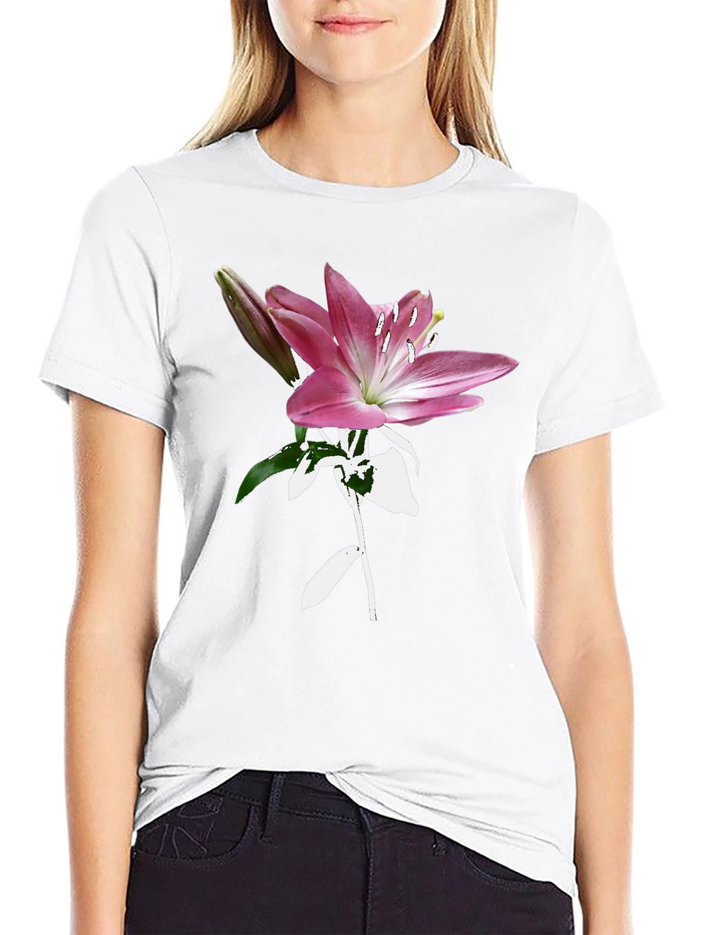 Floral Lily Graphic Tee - Trendy Black T-Shirt
