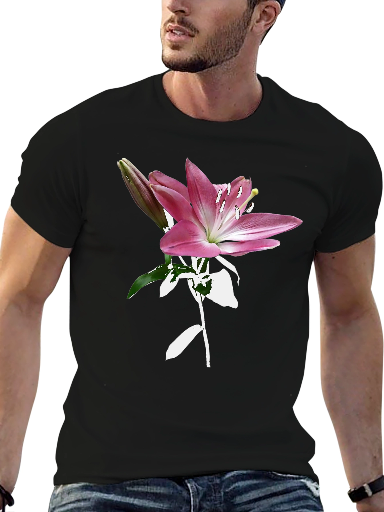 Floral Lily Graphic Tee - Trendy Black T-Shirt