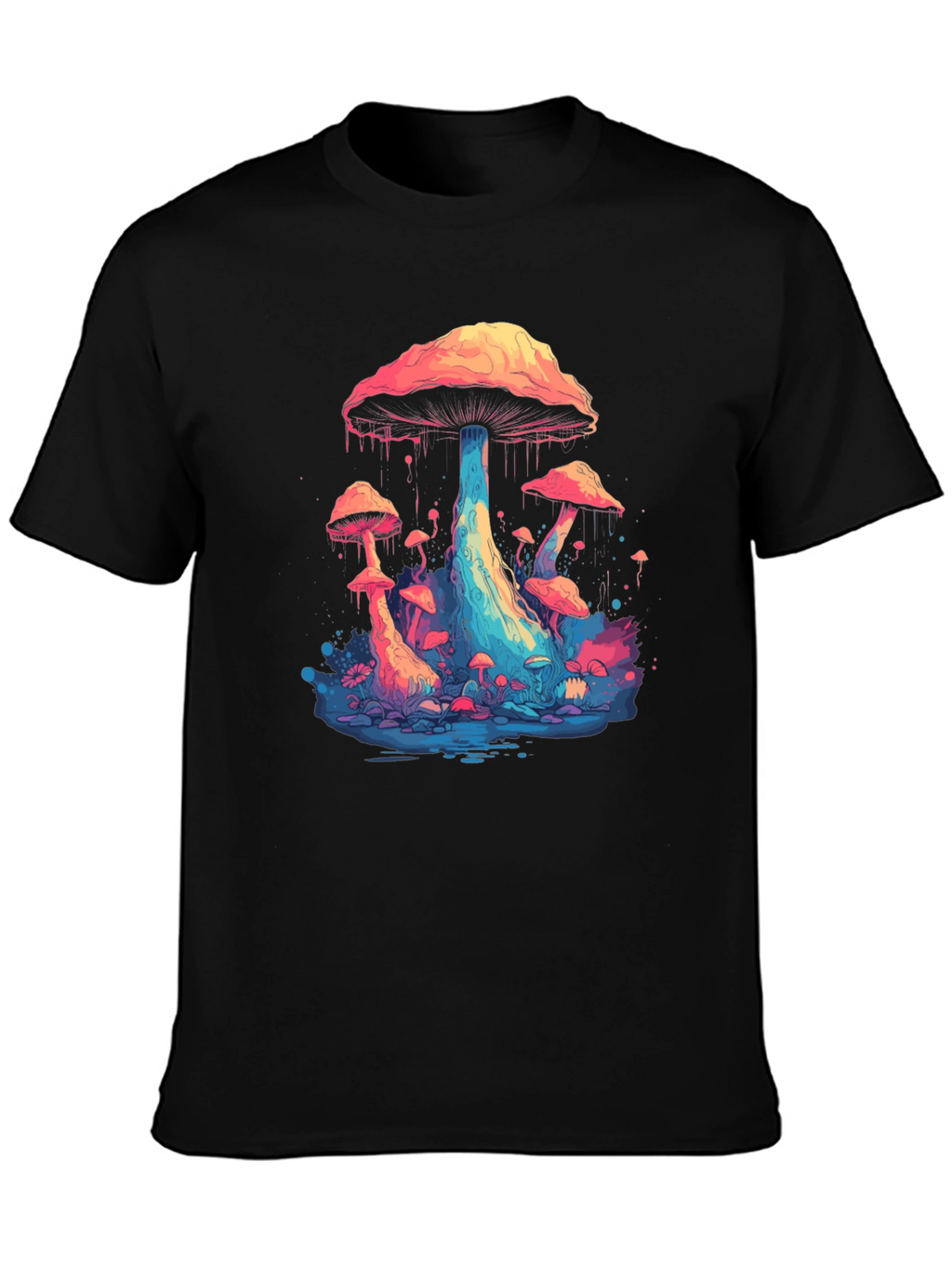 Psychedelic Mushroom Graphic Tee - Black Cotton Blend