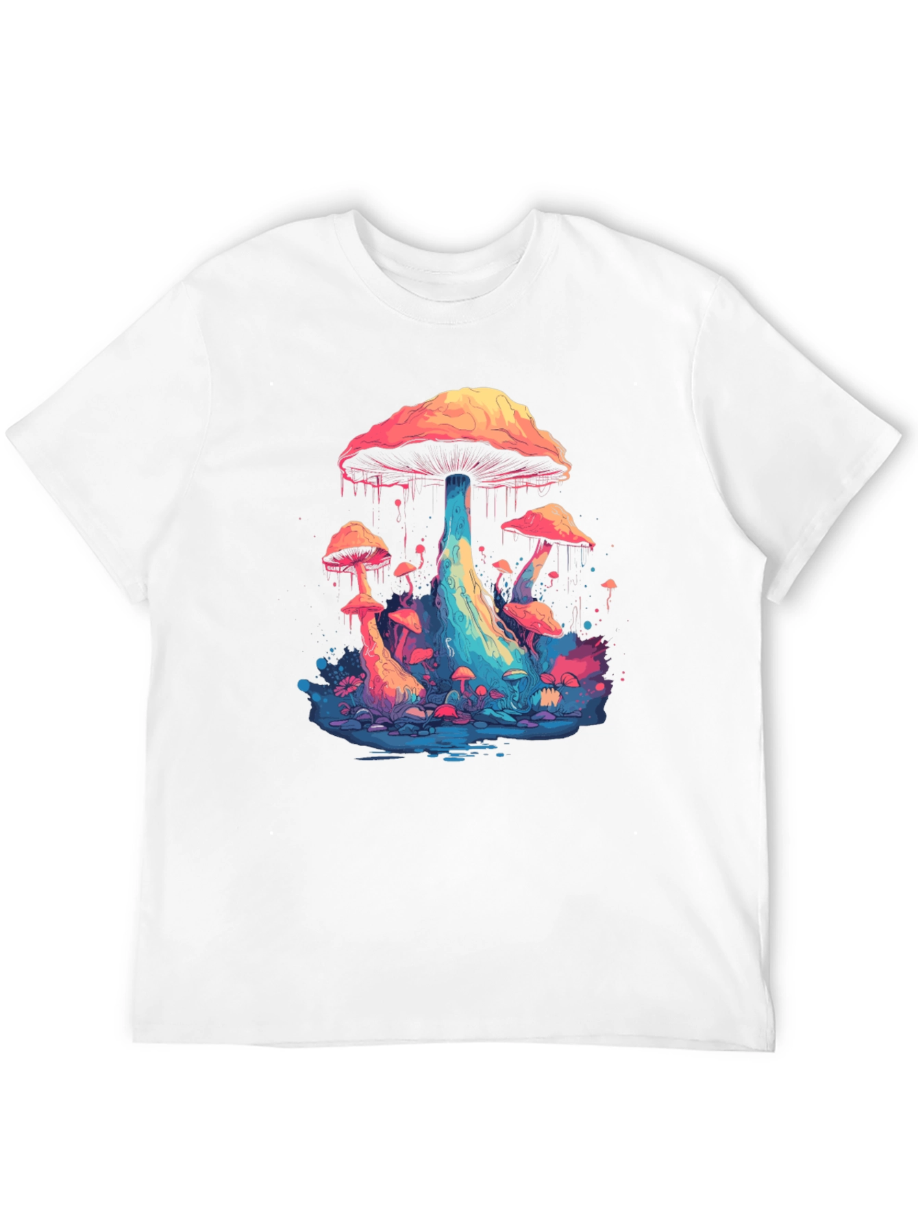 Psychedelic Mushroom Graphic Tee - Black Cotton Blend