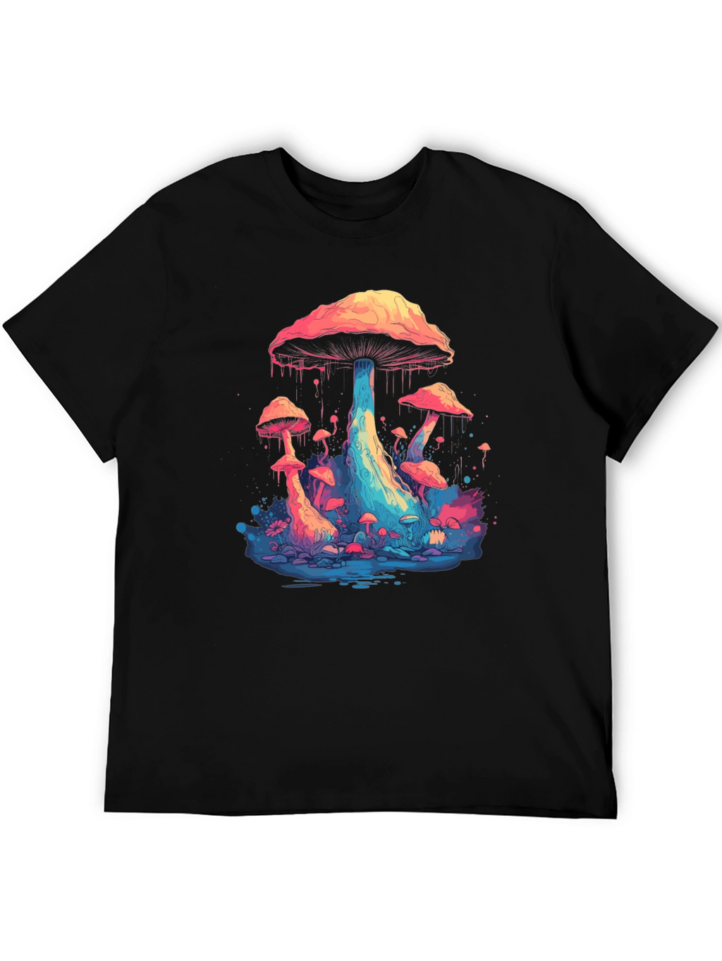 Psychedelic Mushroom Graphic Tee - Black Cotton Blend