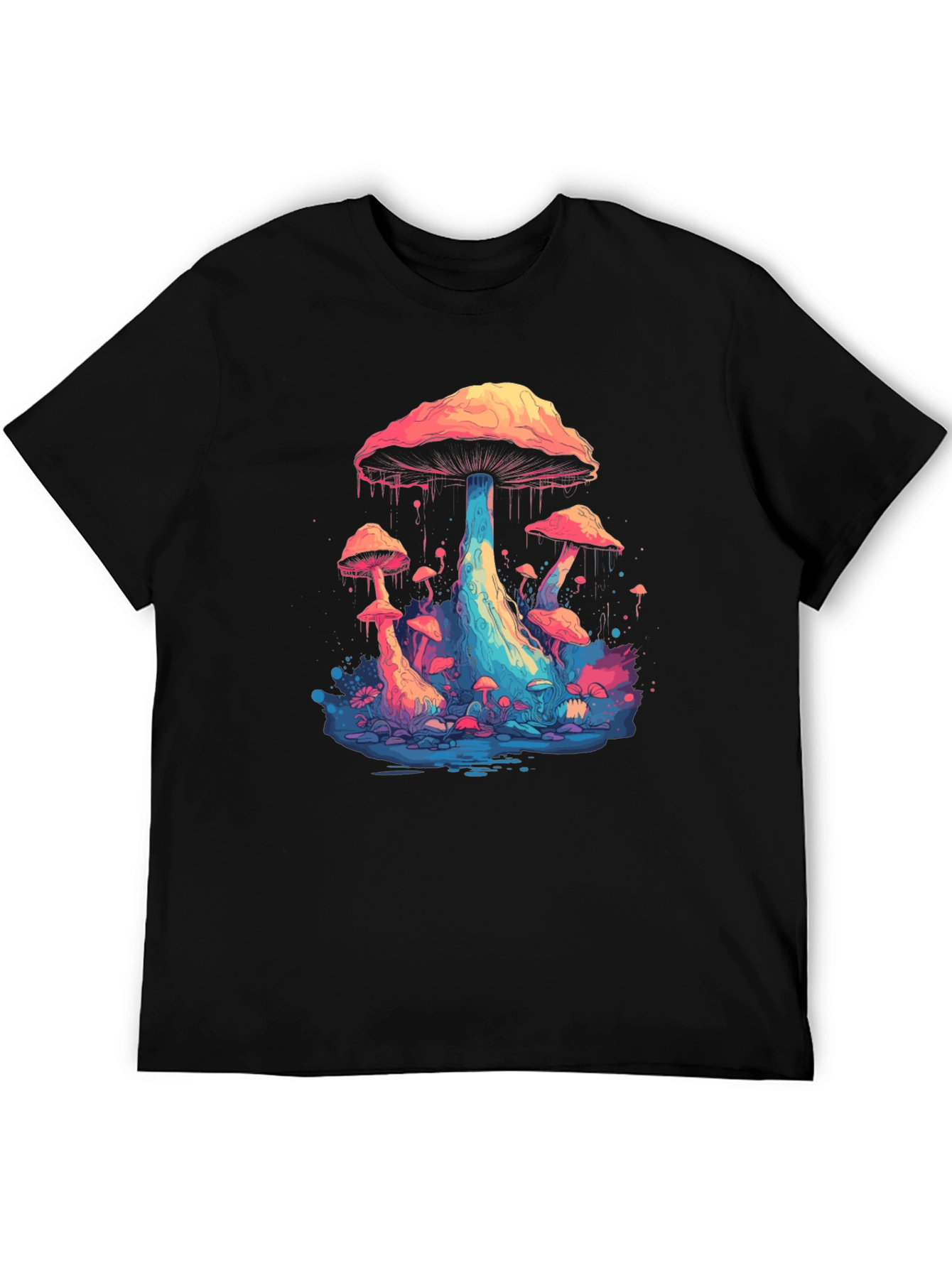 Psychedelic Mushroom Graphic Tee - Black Cotton Blend