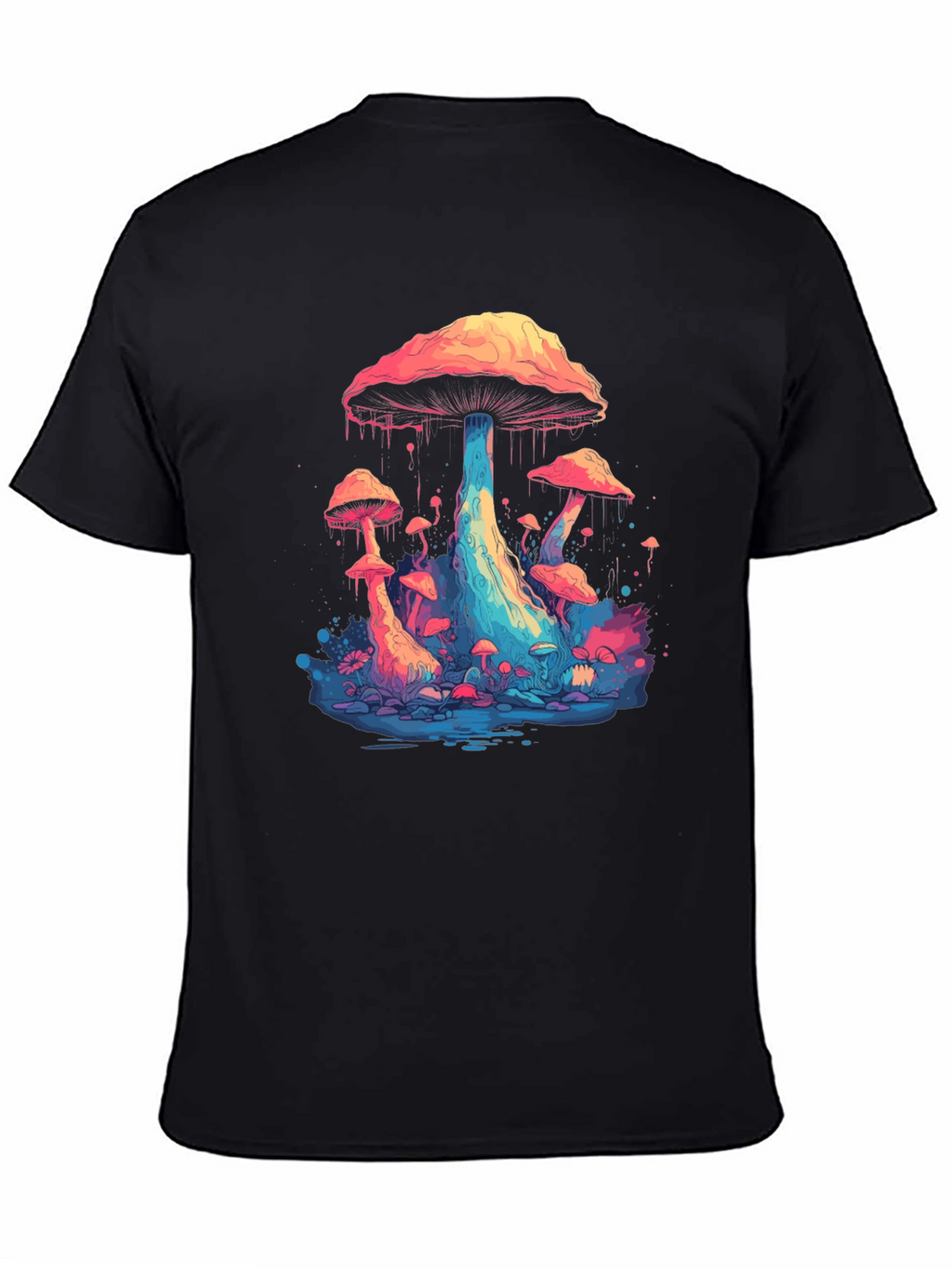 Psychedelic Mushroom Graphic Tee - Black Cotton Blend