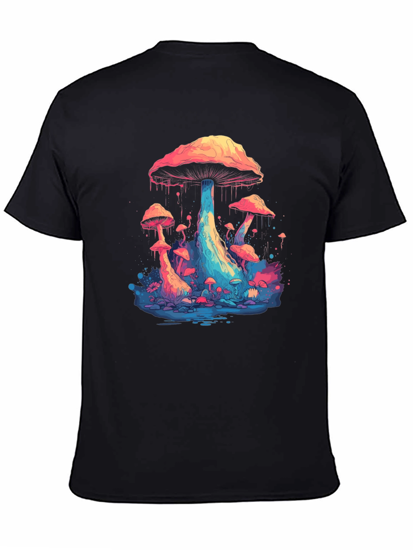 Psychedelic Mushroom Graphic Tee - Black Cotton Blend