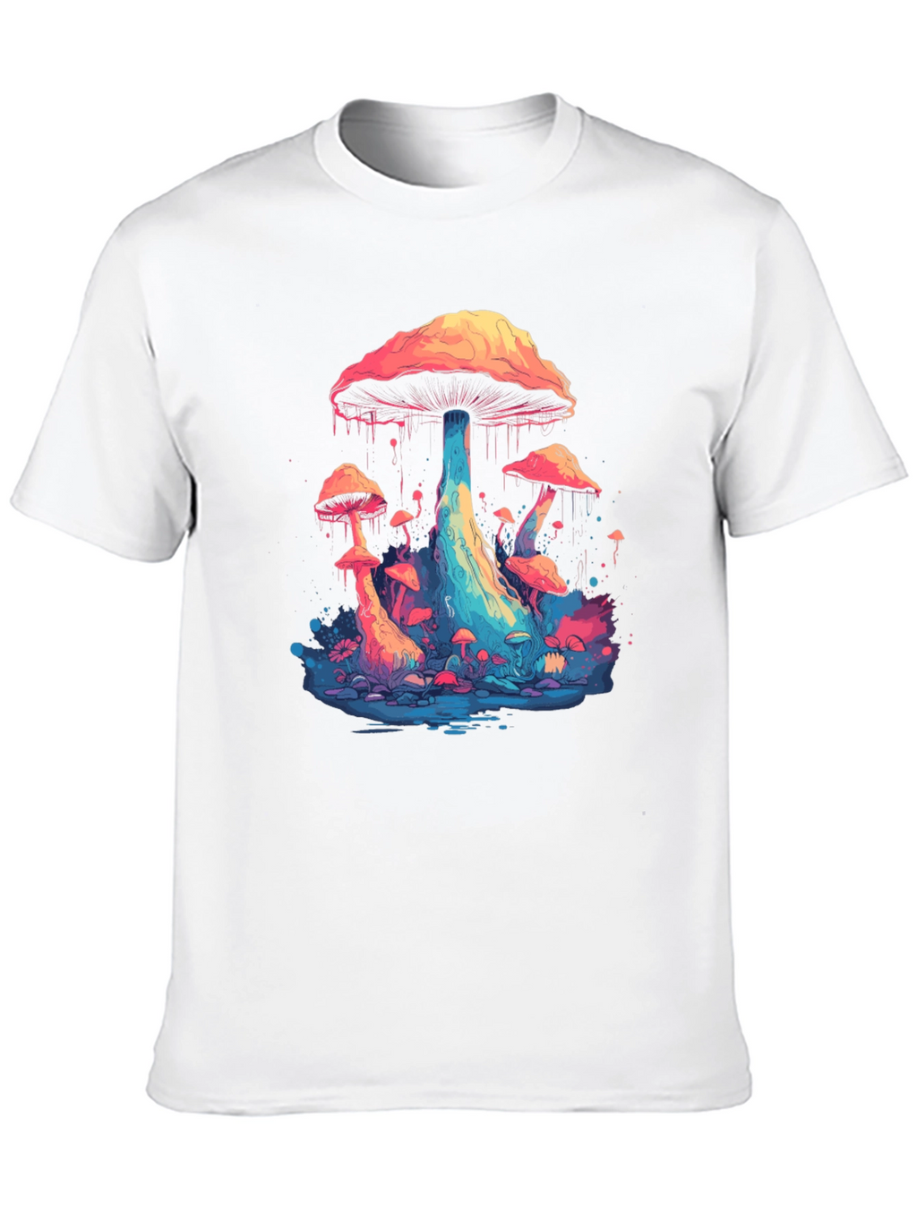 Psychedelic Mushroom Graphic Tee - Black Cotton Blend