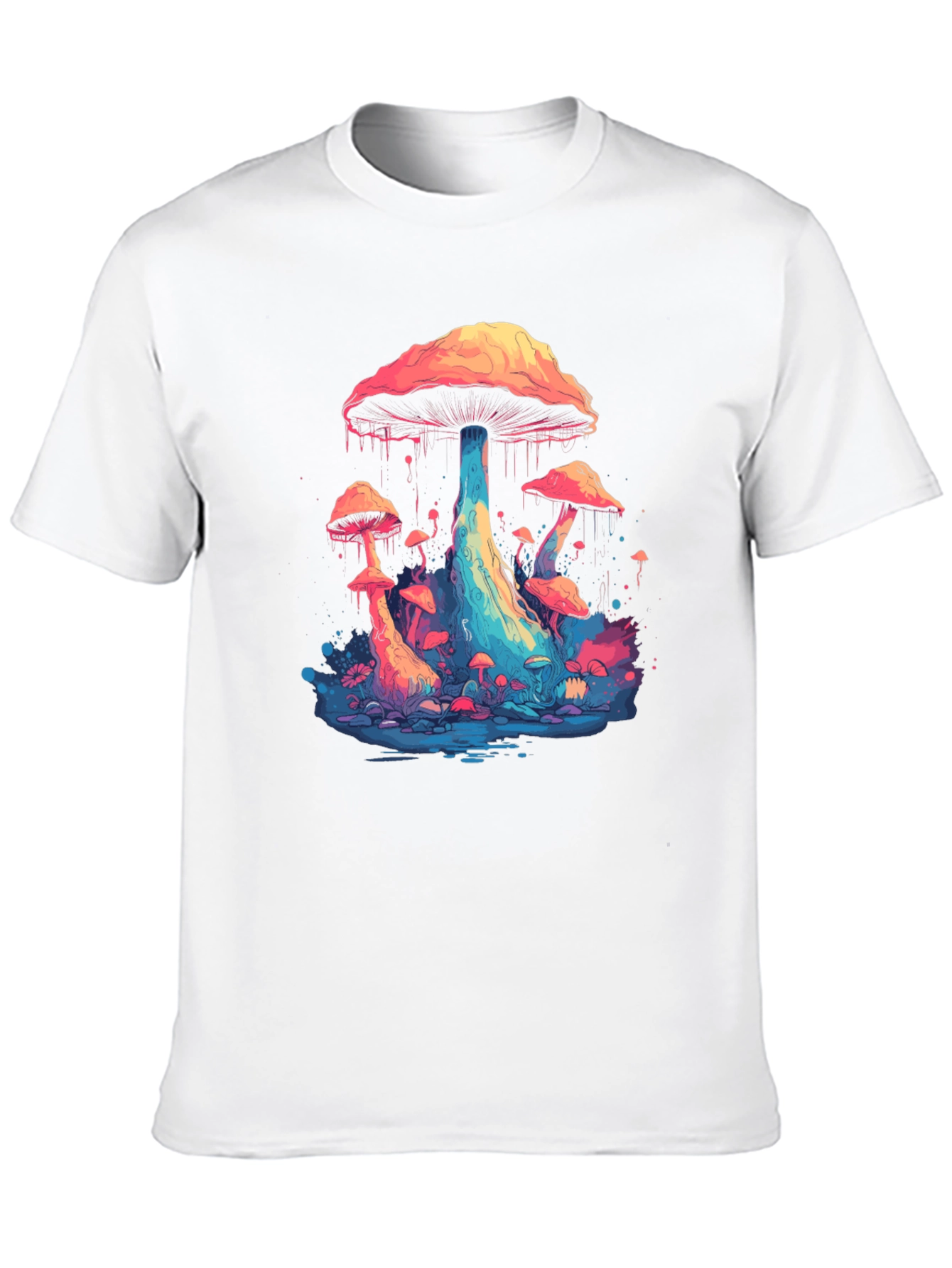 Psychedelic Mushroom Graphic Tee - Black Cotton Blend