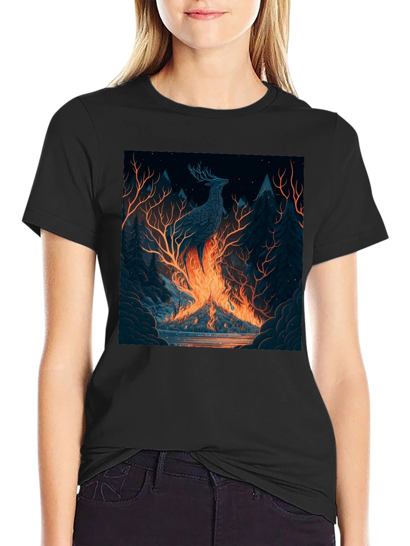 Mystic Stag Fire Forest Graphic Tee