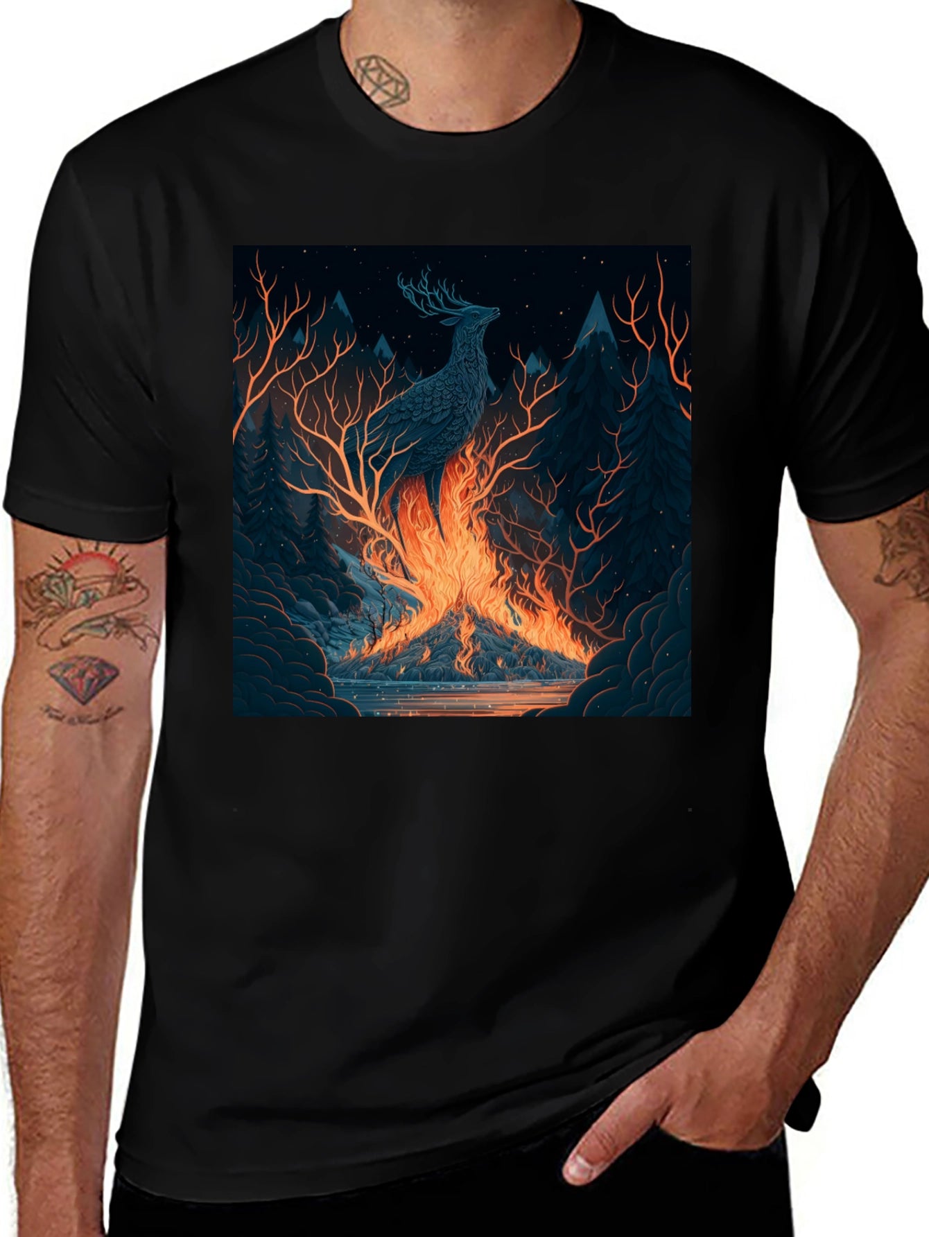 Mystic Stag Fire Forest Graphic Tee