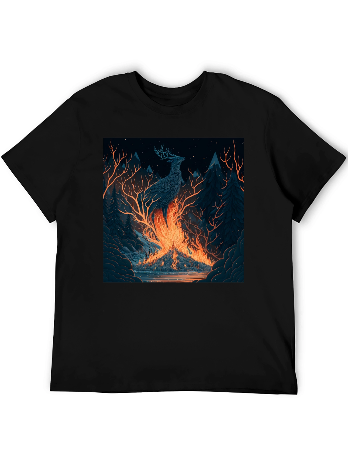 Mystic Stag Fire Forest Graphic Tee