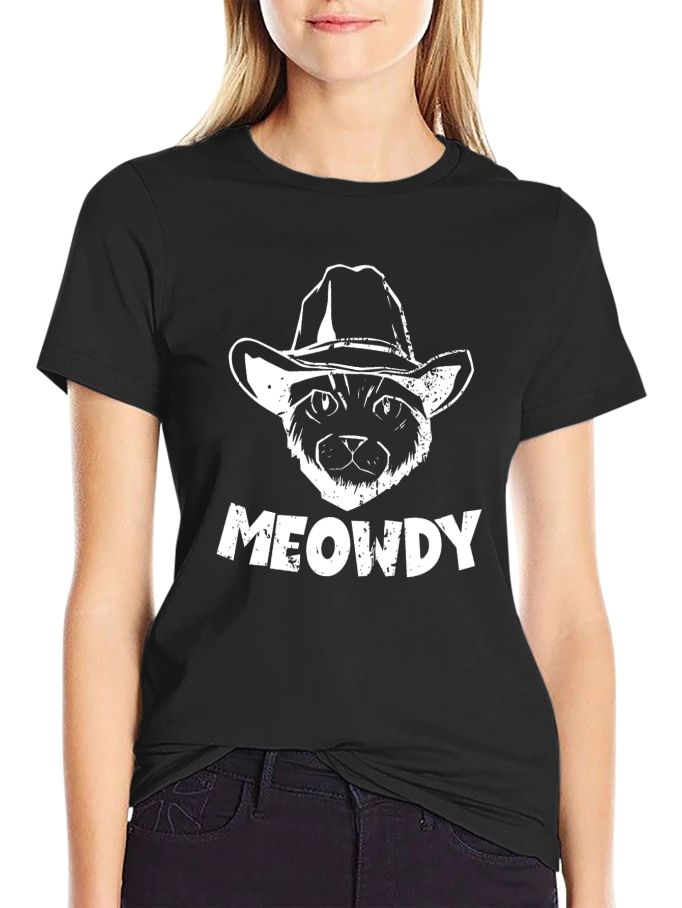 Meowdy Cat Cowboy Graphic Tee - Black