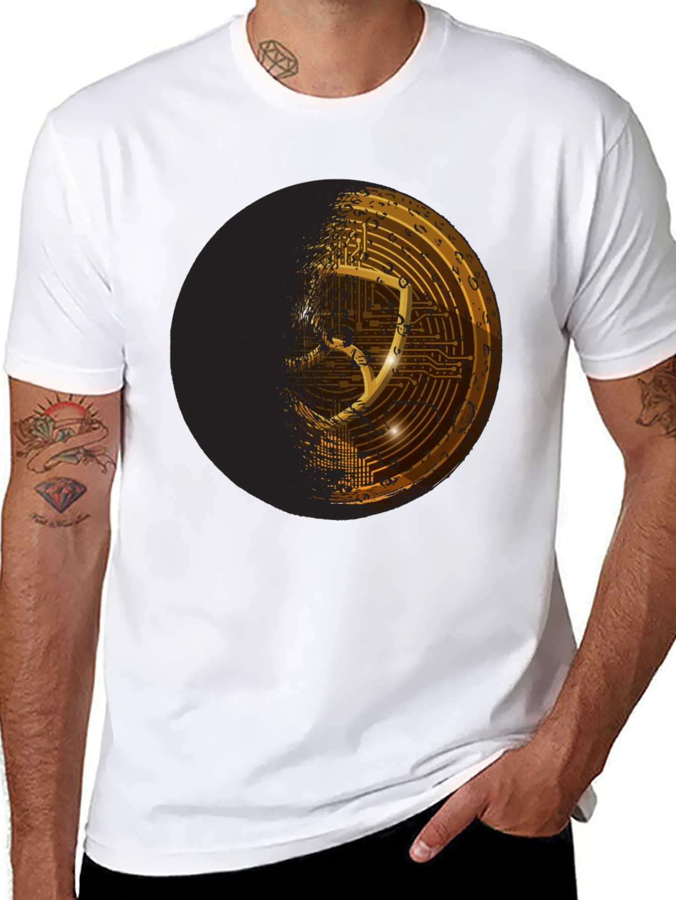 Cyber Shield Black T-Shirt - Futuristic Design