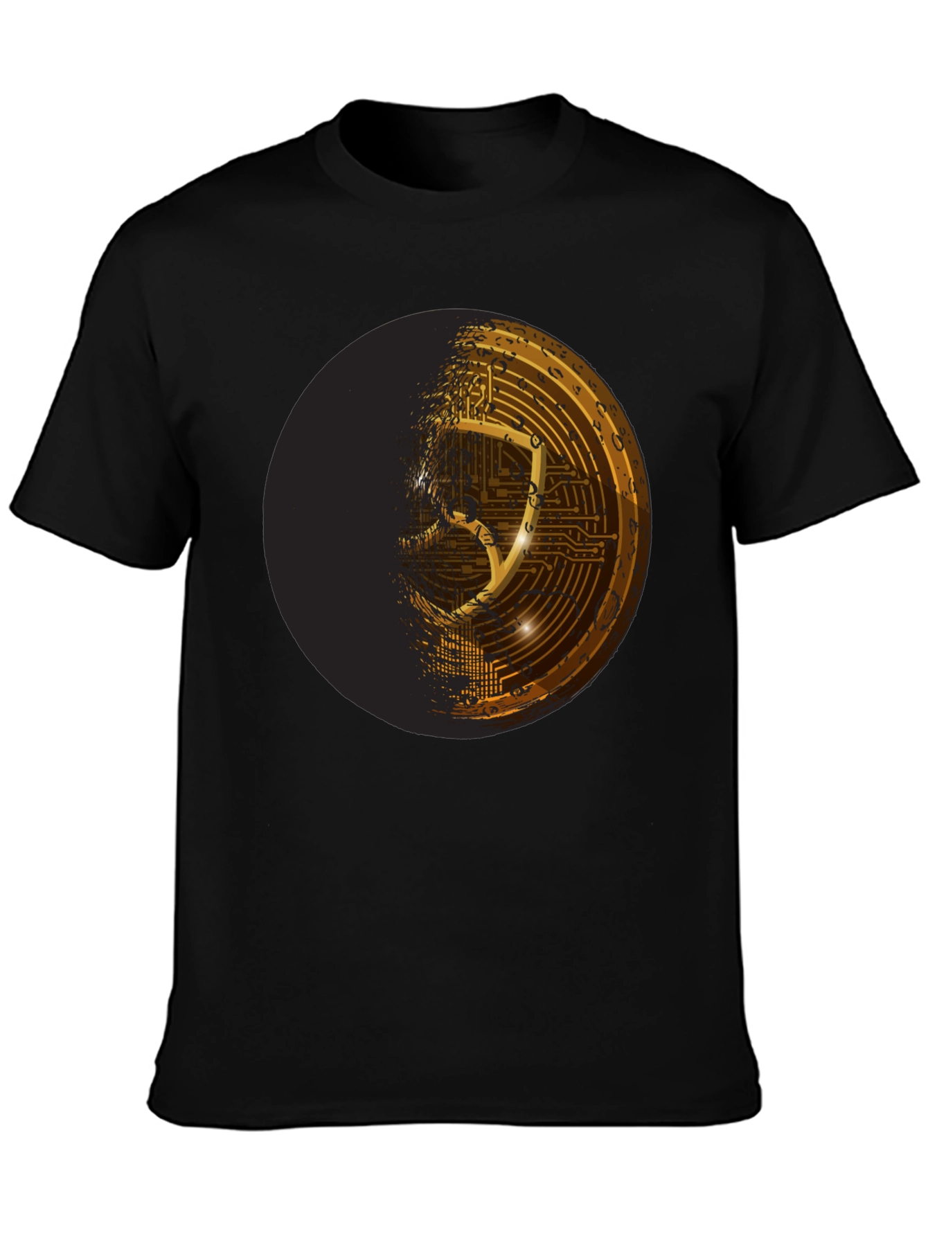 Cyber Shield Black T-Shirt - Futuristic Design