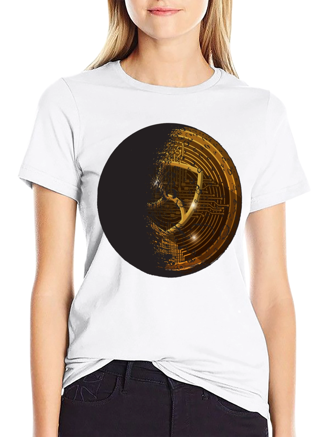 Cyber Shield Black T-Shirt - Futuristic Design