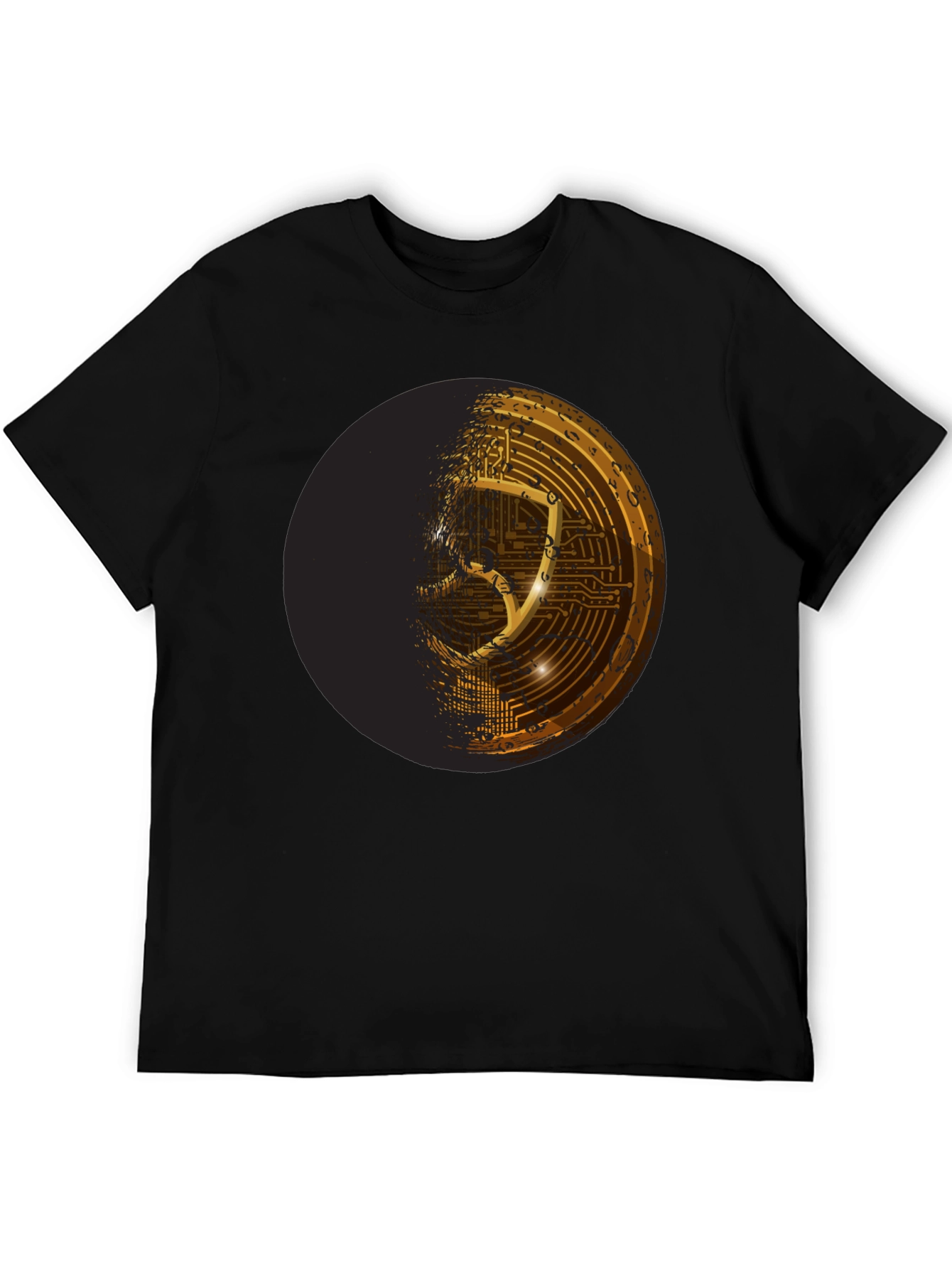 Cyber Shield Black T-Shirt - Futuristic Design