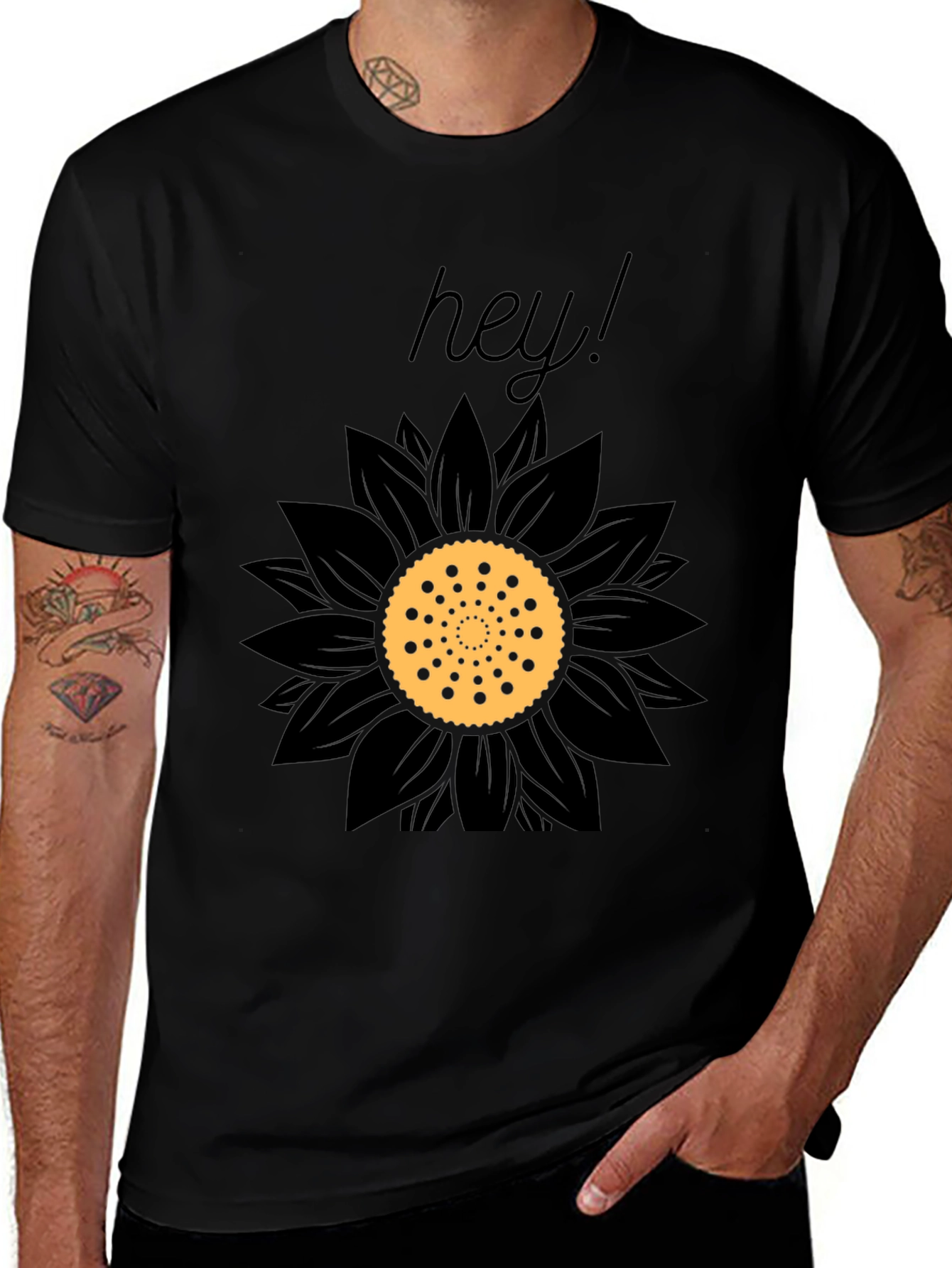 Black Hey Sunflower Graphic Tee