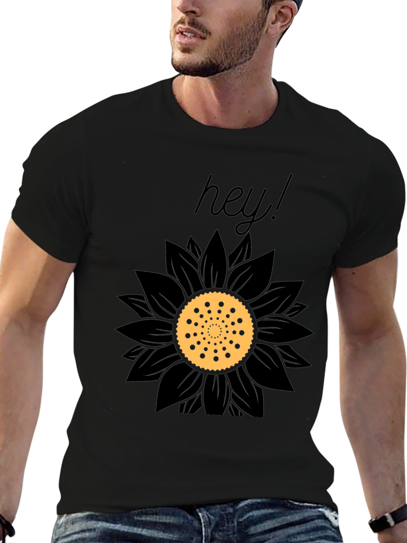 Black Hey Sunflower Graphic Tee