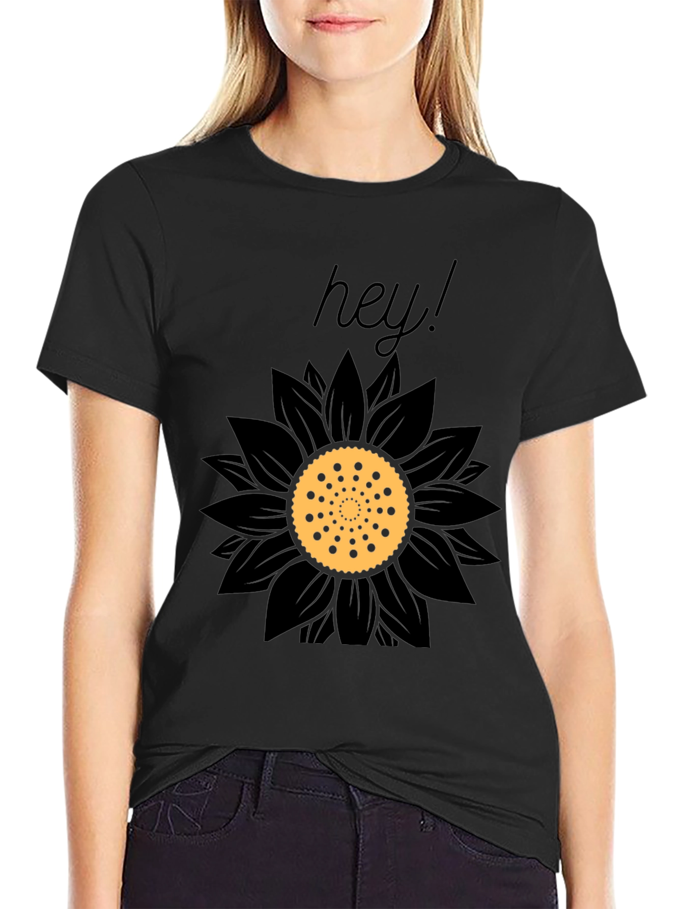 Black Hey Sunflower Graphic Tee