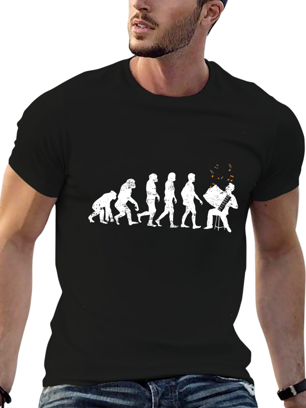 Evolution Accordion Player T-Shirt - Black