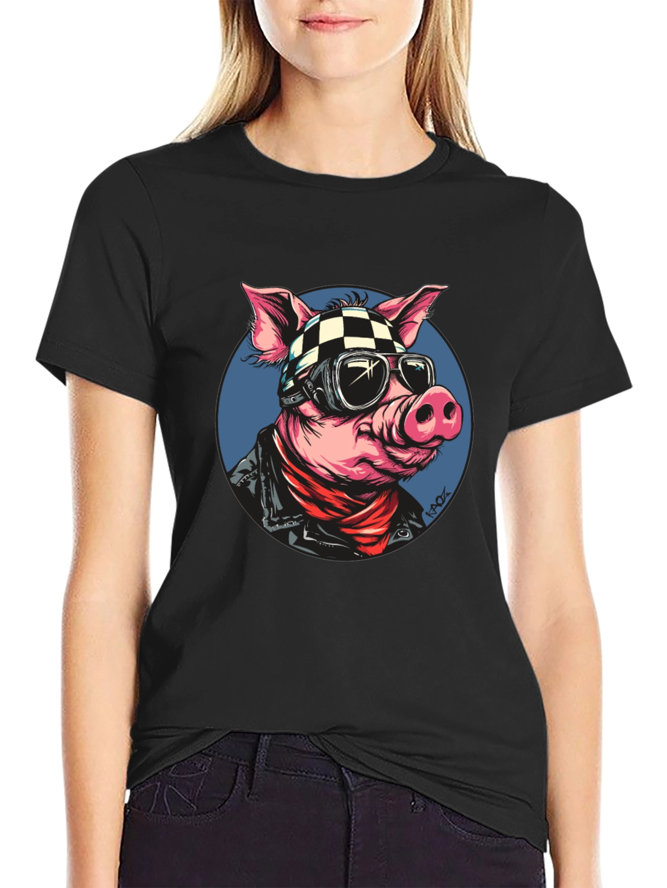 Cool Pig Rider T-Shirt - Black Cotton Tee
