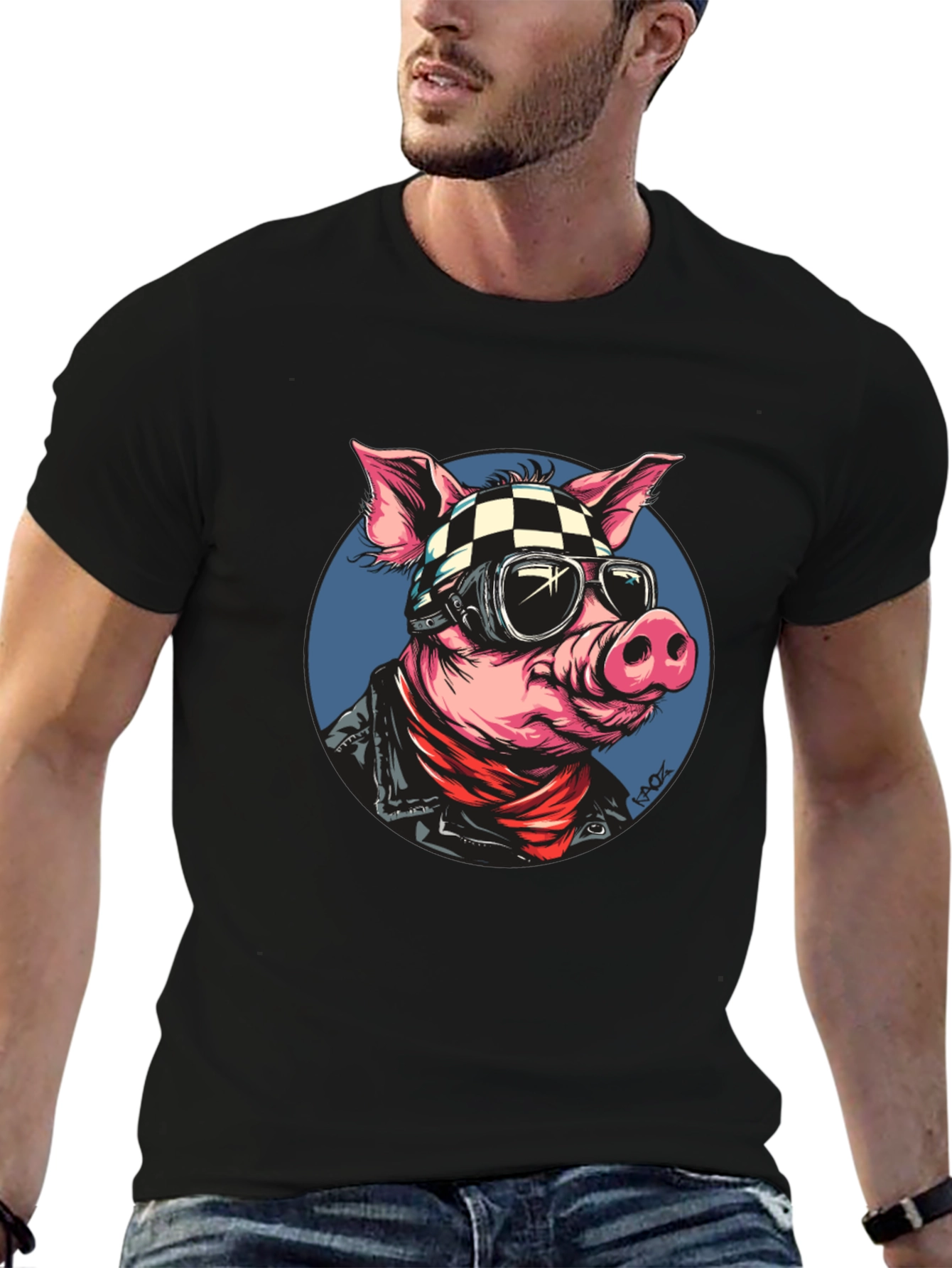 Cool Pig Rider T-Shirt - Black Cotton Tee