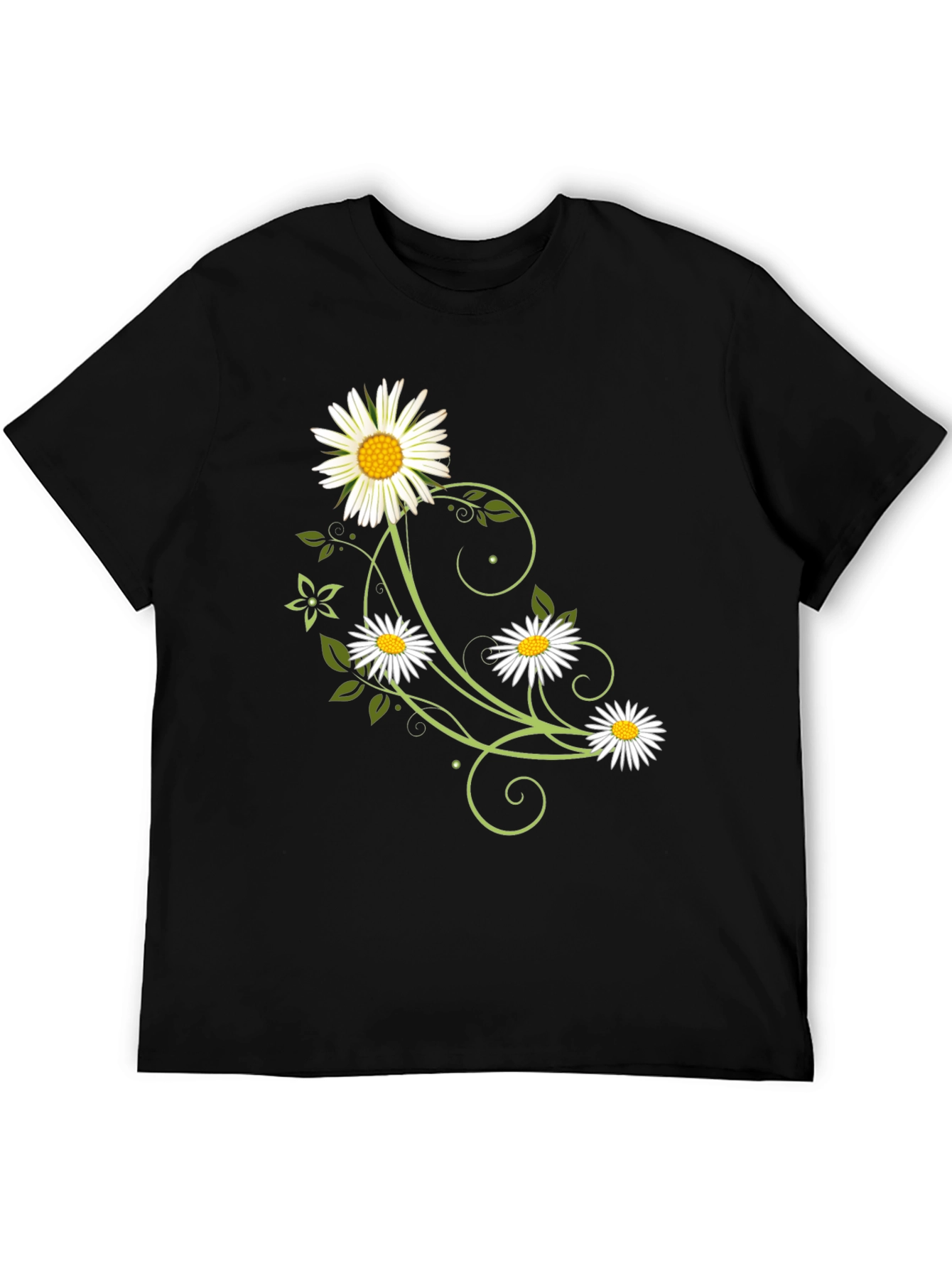 Floral Daisy Graphic Tee - Black Cotton Shirt
