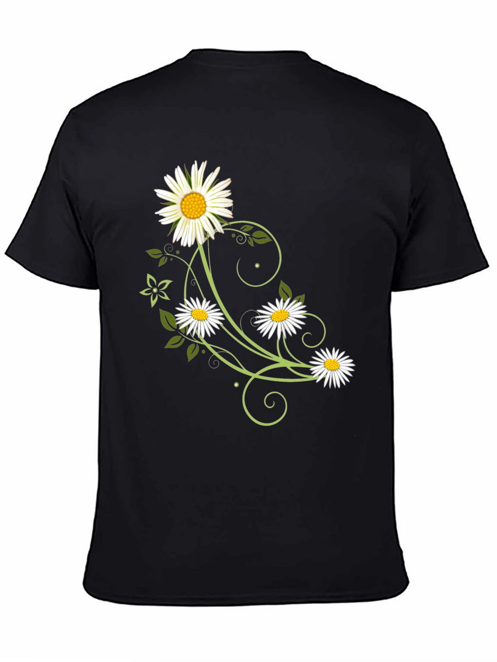 Floral Daisy Graphic Tee - Black Cotton Shirt