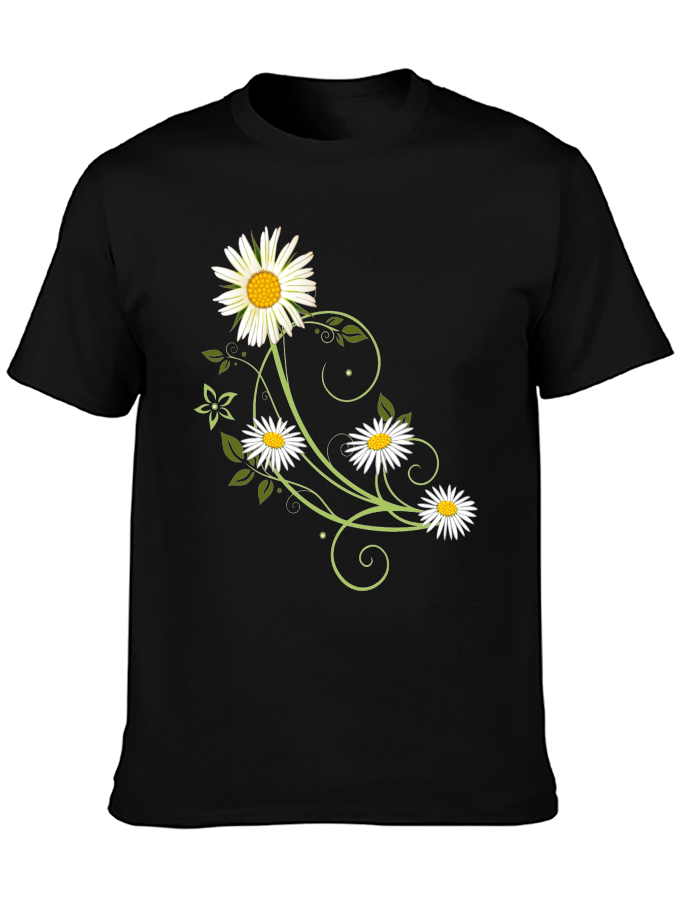 Floral Daisy Graphic Tee - Black Cotton Shirt
