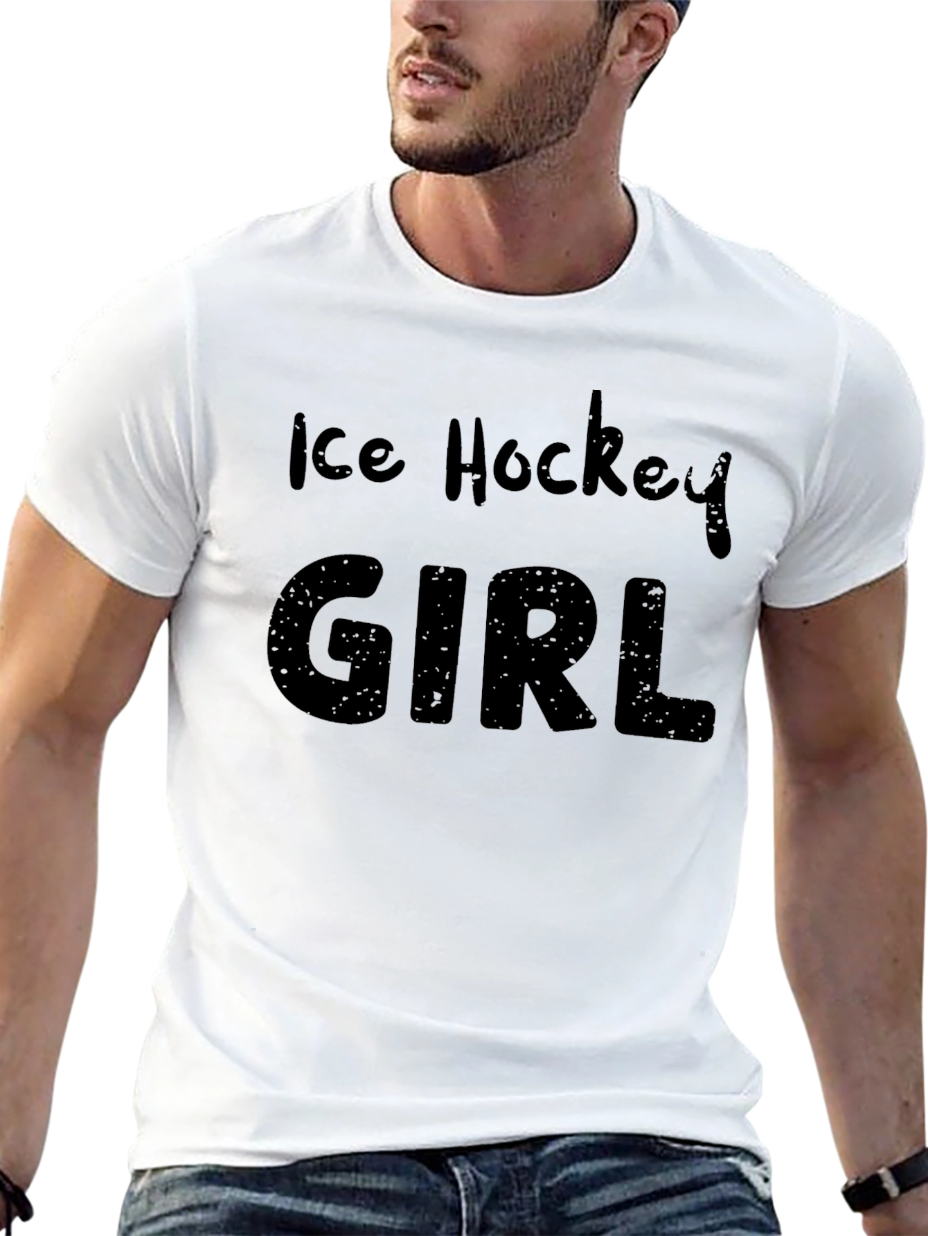 Ice Hockey Girl T-Shirt - Black Cotton Tee