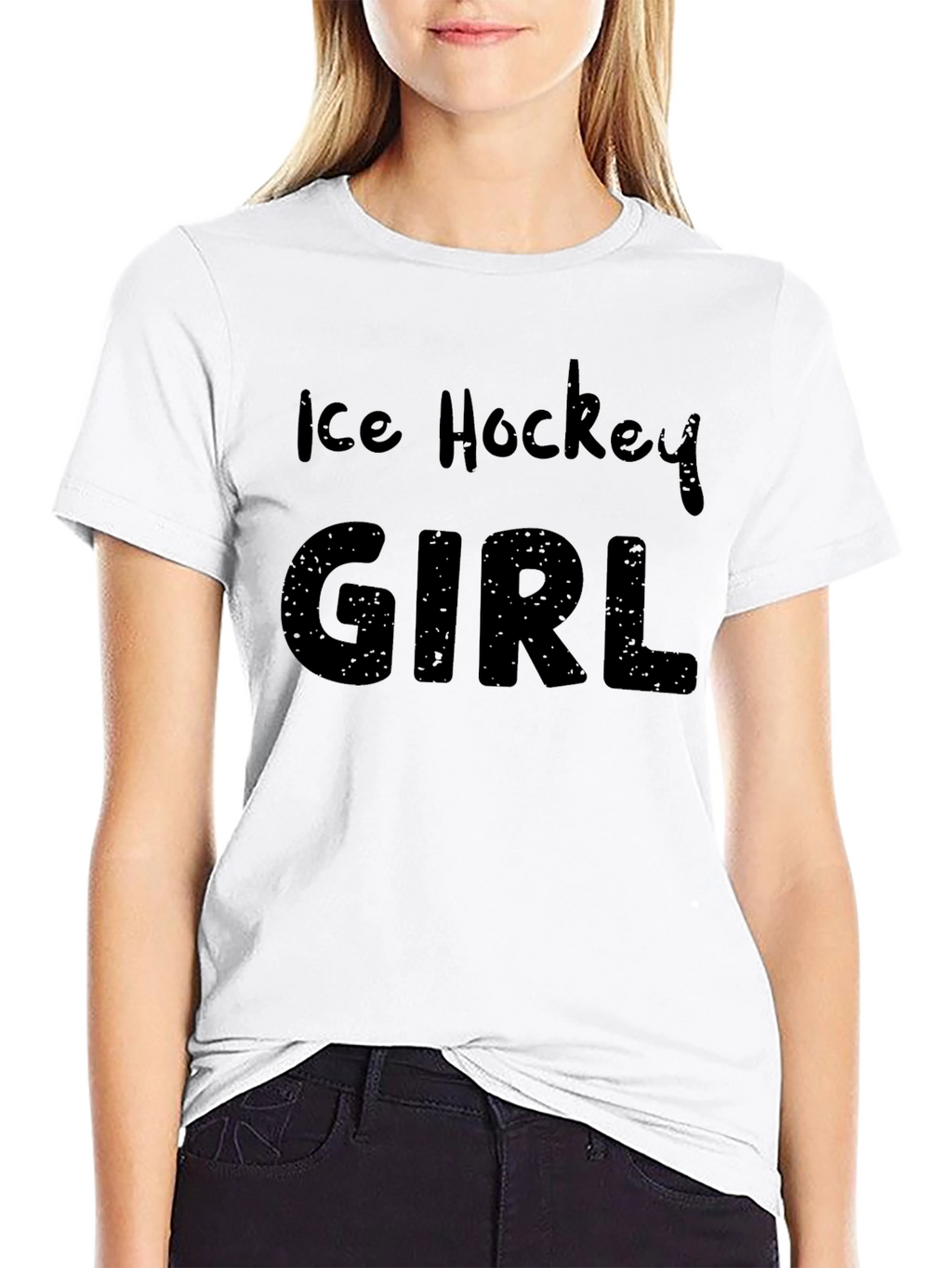 Ice Hockey Girl T-Shirt - Black Cotton Tee