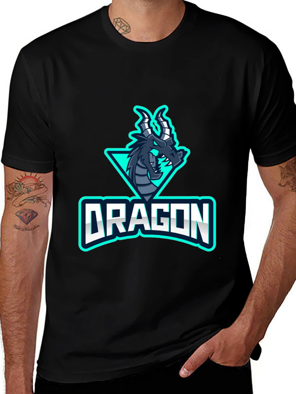 Dragon Graphic T-Shirt - Black Mens Crew Neck Tee