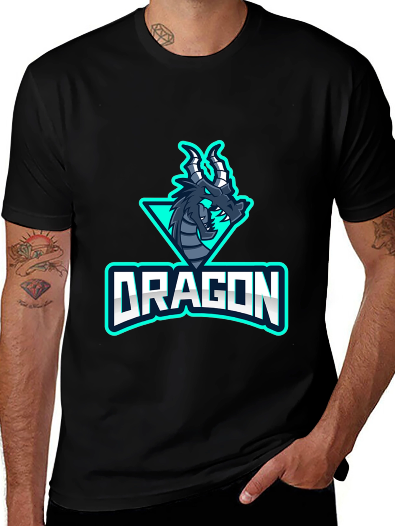 Dragon Graphic T-Shirt - Black Mens Crew Neck Tee