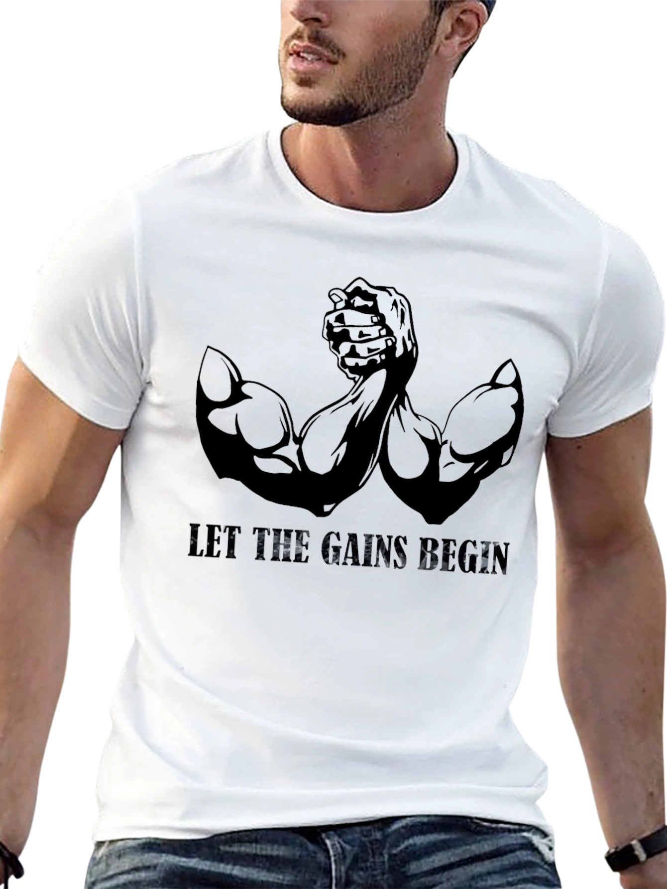 Let The Gains Begin Black T-Shirt Muscle Tee