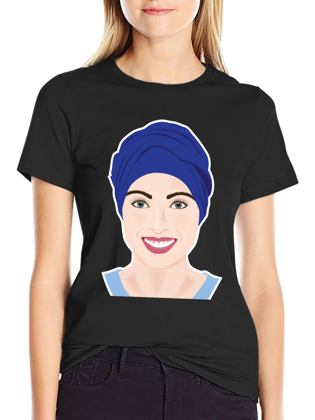 Womens Turban Nurse Graphic Tee - Black Cotton