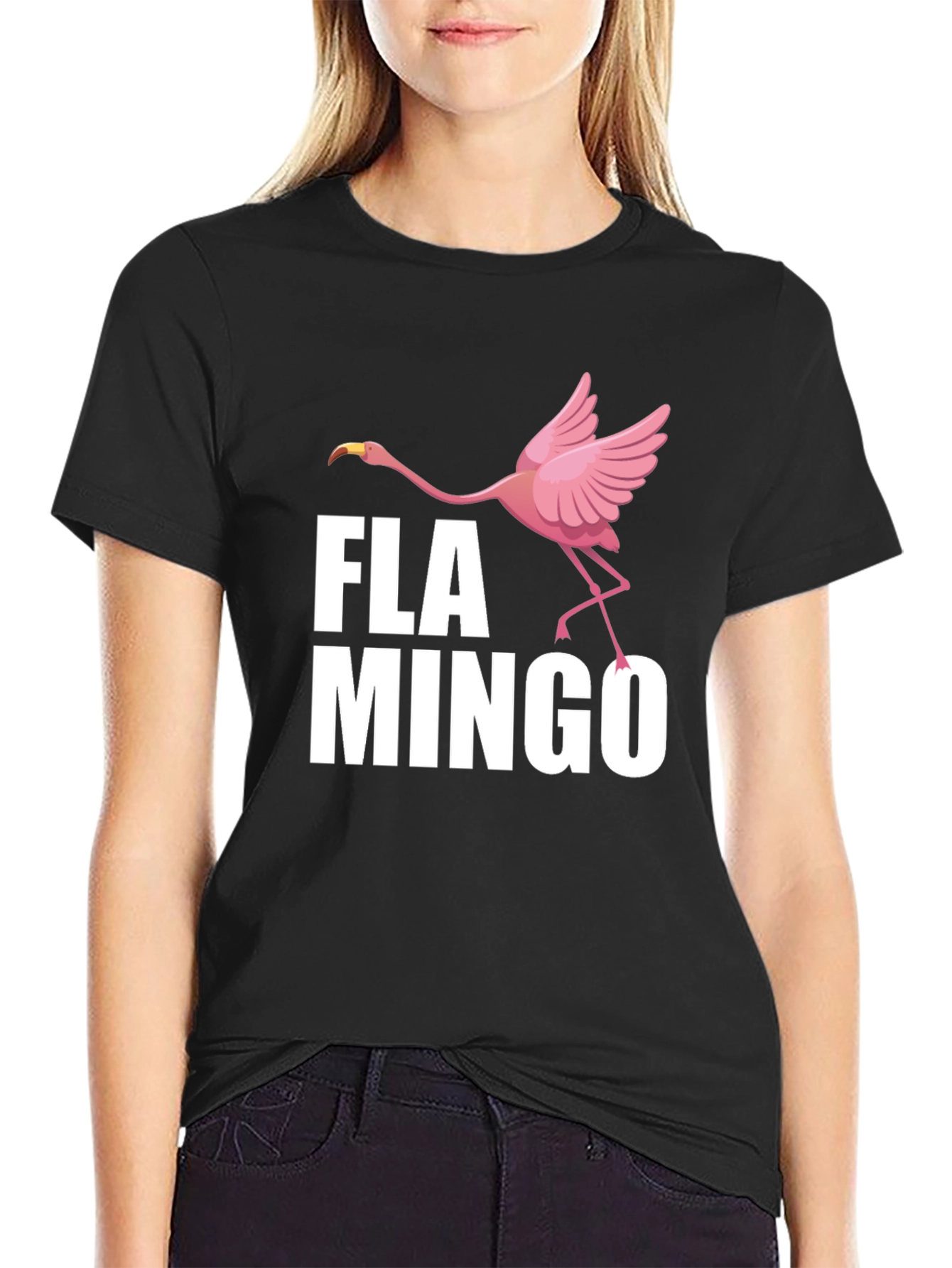 Fun Flamingo Graphic Print Crew Neck T-Shirt