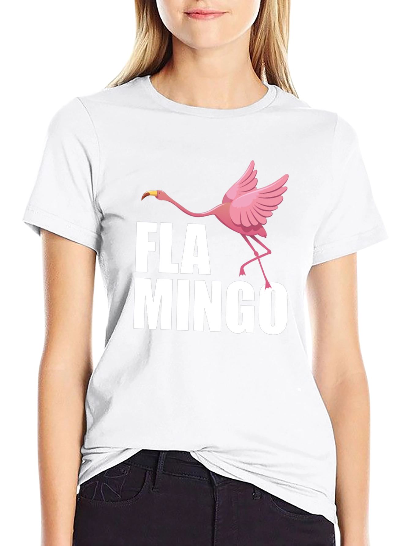 Fun Flamingo Graphic Print Crew Neck T-Shirt