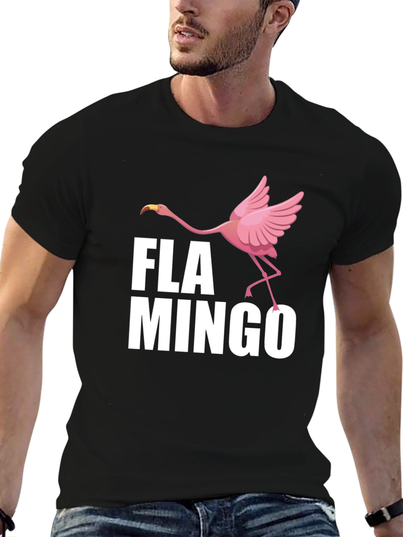 Fun Flamingo Graphic Print Crew Neck T-Shirt