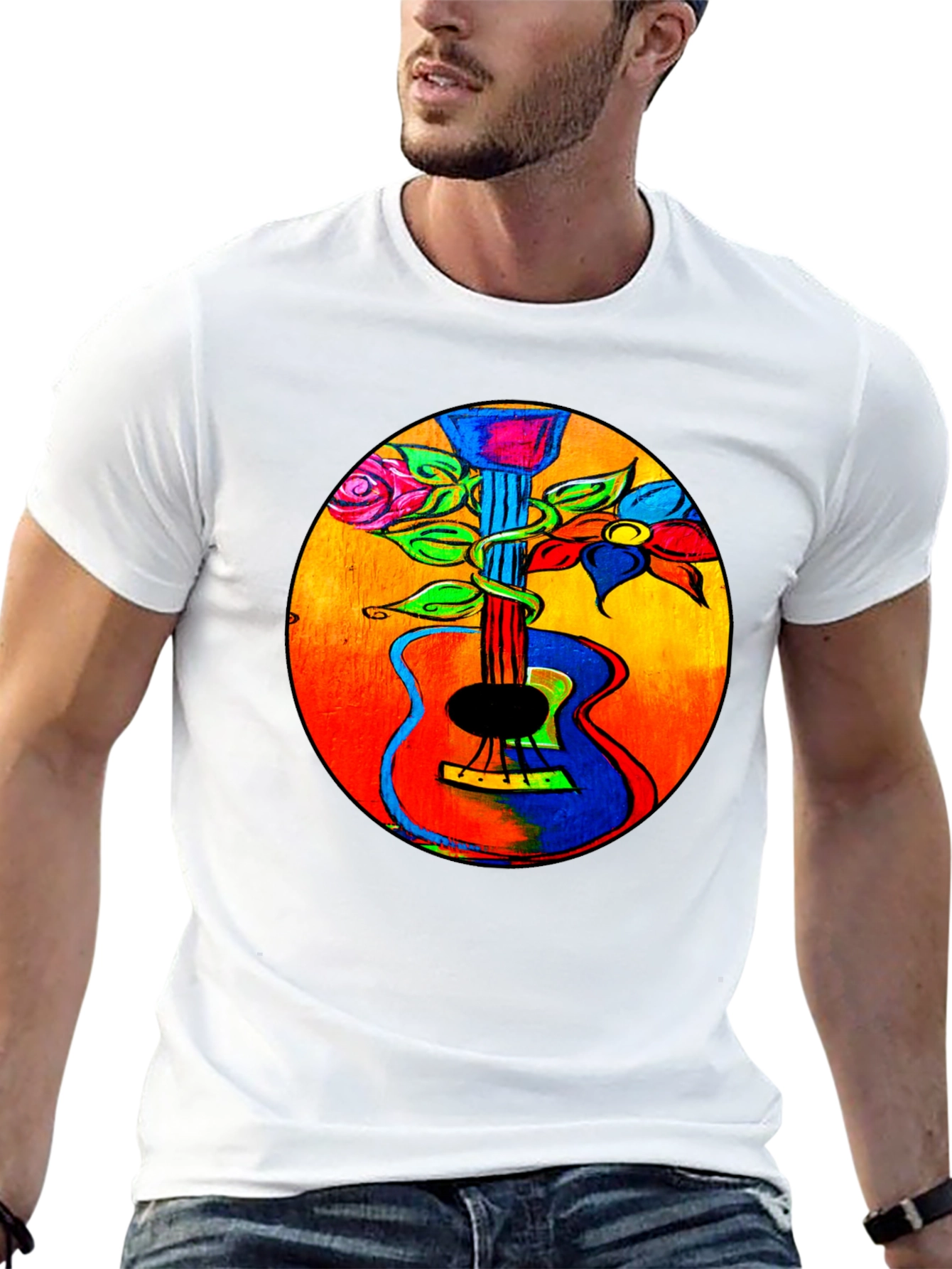 Floral Guitar Graphic Tee - Music Lover T-Shirt